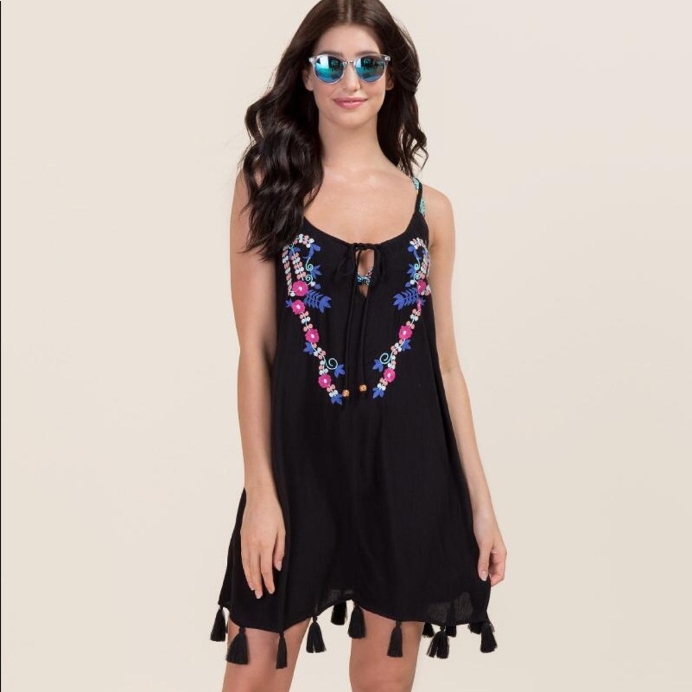 Francesca’s embroidered beach coverup tassel dress
